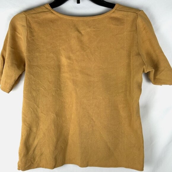 Peruvian Connection Mustard Yellow Pima Cotton Short Sleeve Sweater Sz S V Neck - Picture 3 of 4